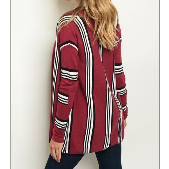 ❤️LAST NEW S Wine Stripe Open Front Cardigan - Picture 3 of 11